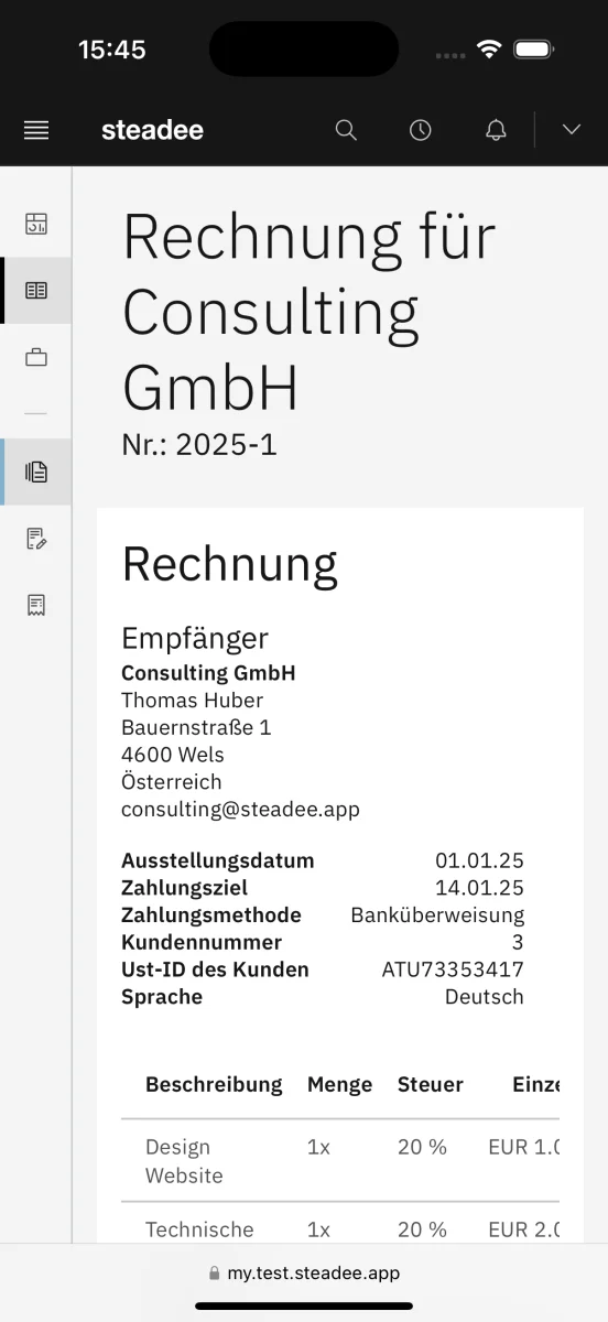 Detailseite einer Rechnung